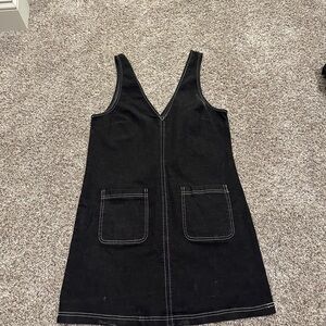 Black Sleeveless Denim Dress with Pockets